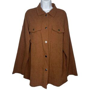 Emery Rose Corduroy Shirt Jacket Shacket Size L Brown Waffle Knit Snap Front